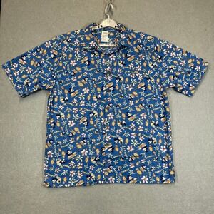 Disney Store Shirt Mens Large Blue Hawaii Aloha Mickey Minnie Ukulele Pineapple